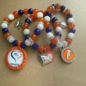 NFL Broncos Beaded Bracelet Set with Charms